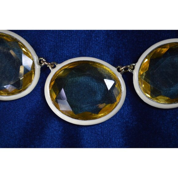 Enamel Off White Gem Necklace Unbranded Large Faceted Yellow Gemstones Fall - Picture 5 of 7